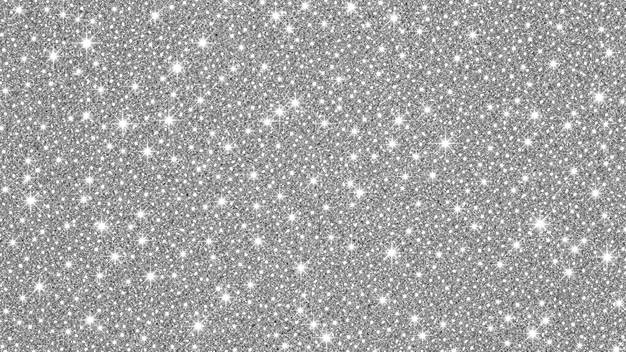 Full frame seamless silver glitter texture scattered with bright glowing star-shaped sparkles