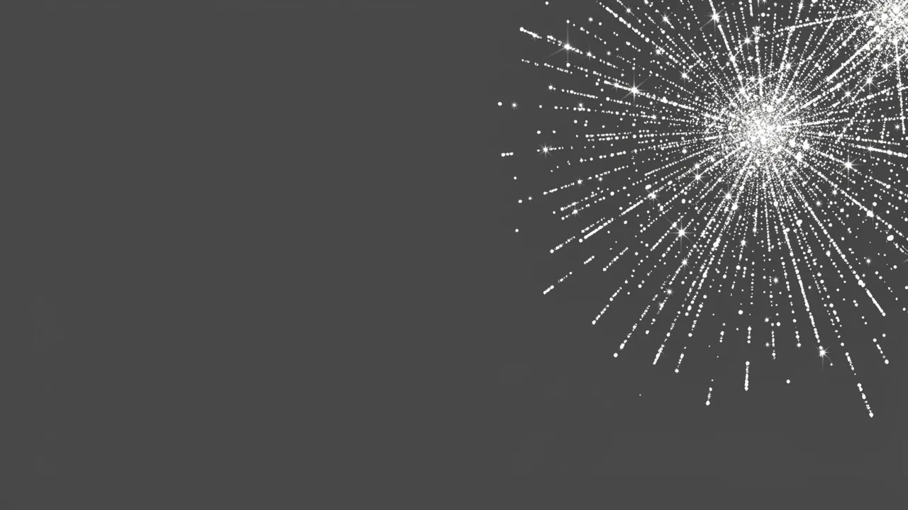 Sparkling silver glitter starburst sits on the upper right of a smooth charcoal gray background with empty copy space on the
