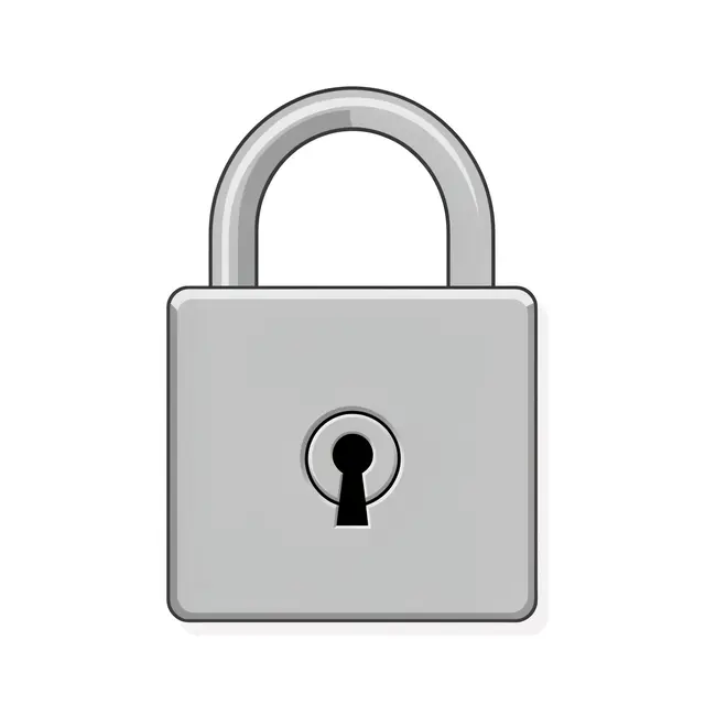 Flat styled silver padlock with curved shackle and keyhole isolated on a plain white background