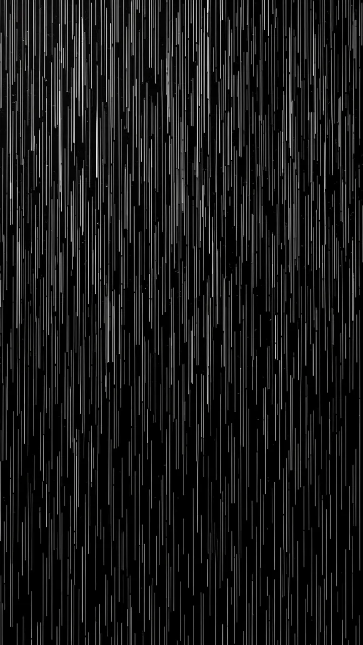 Thin vertical fine silver rain streaks fall across a solid deep black background