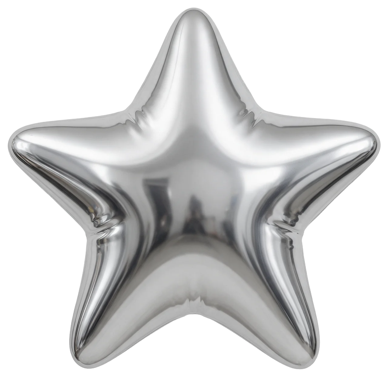 Puffy inflated chrome silver five-pointed star balloon with mirror reflective surface