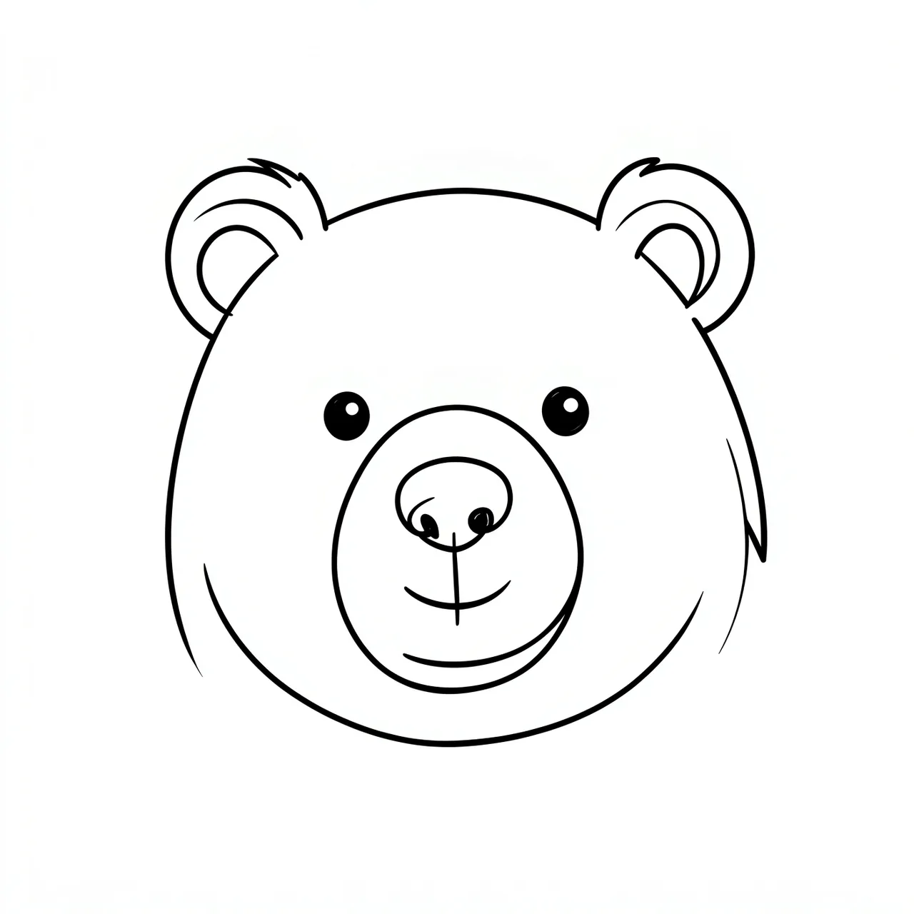 Minimal black line drawing of a friendly bear face on a plain white background