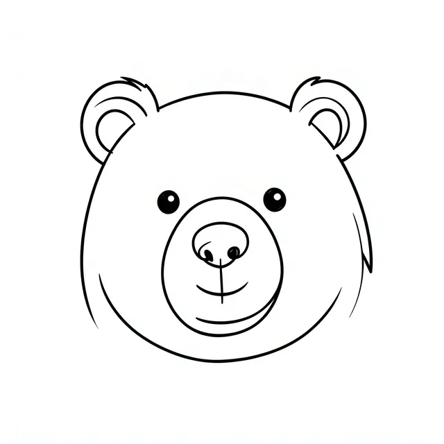Minimal black line drawing of a friendly bear face on a plain white background