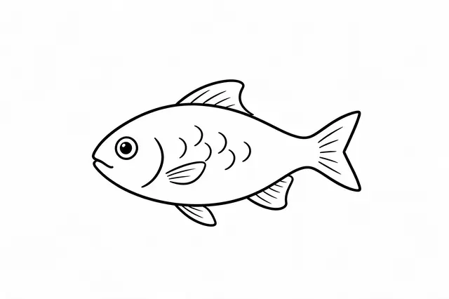 Minimal black line art of a fish on a plain white background