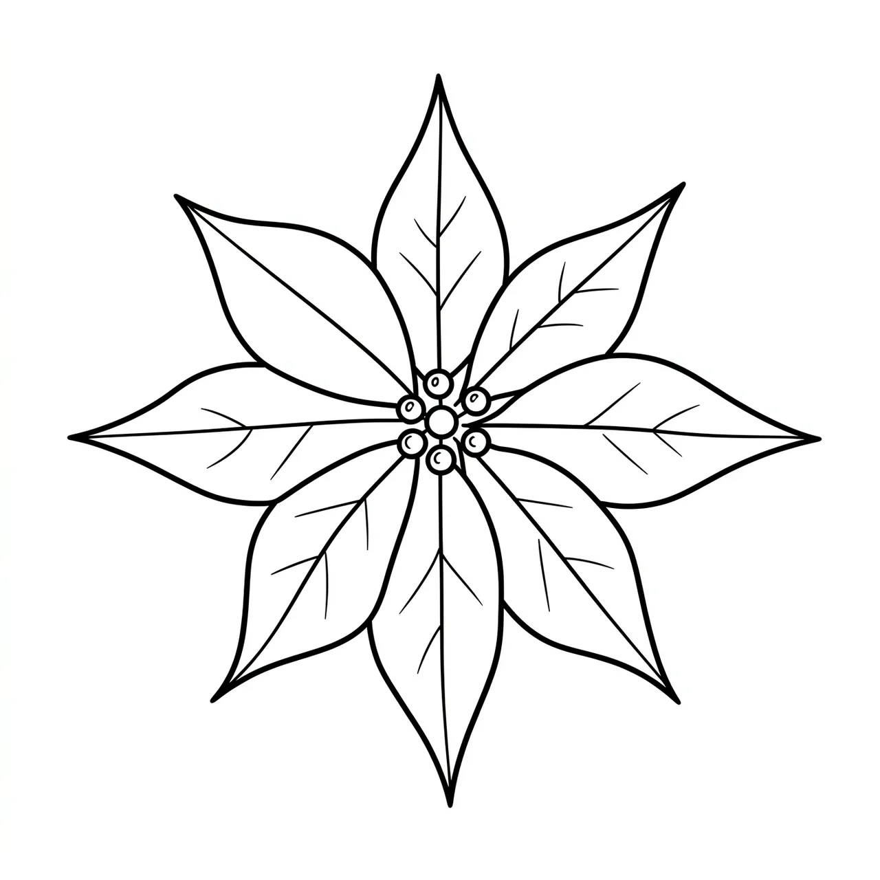 Clean black line drawing of a pointed poinsettia flower on plain white background