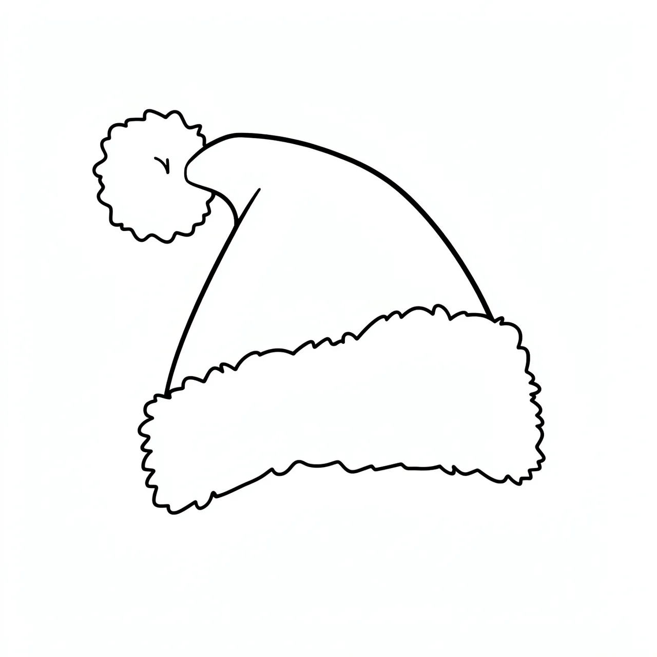 Clean black line drawing of a Santa hat with fluffy brim and pom-pom on a plain white background