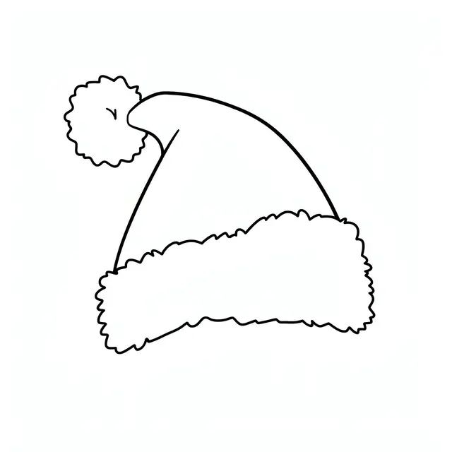 Clean black line drawing of a Santa hat with fluffy brim and pom-pom on a plain white background