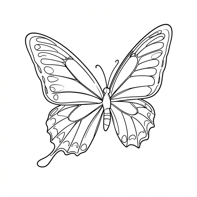 Continuous black line drawing of a butterfly in flight on a plain white background