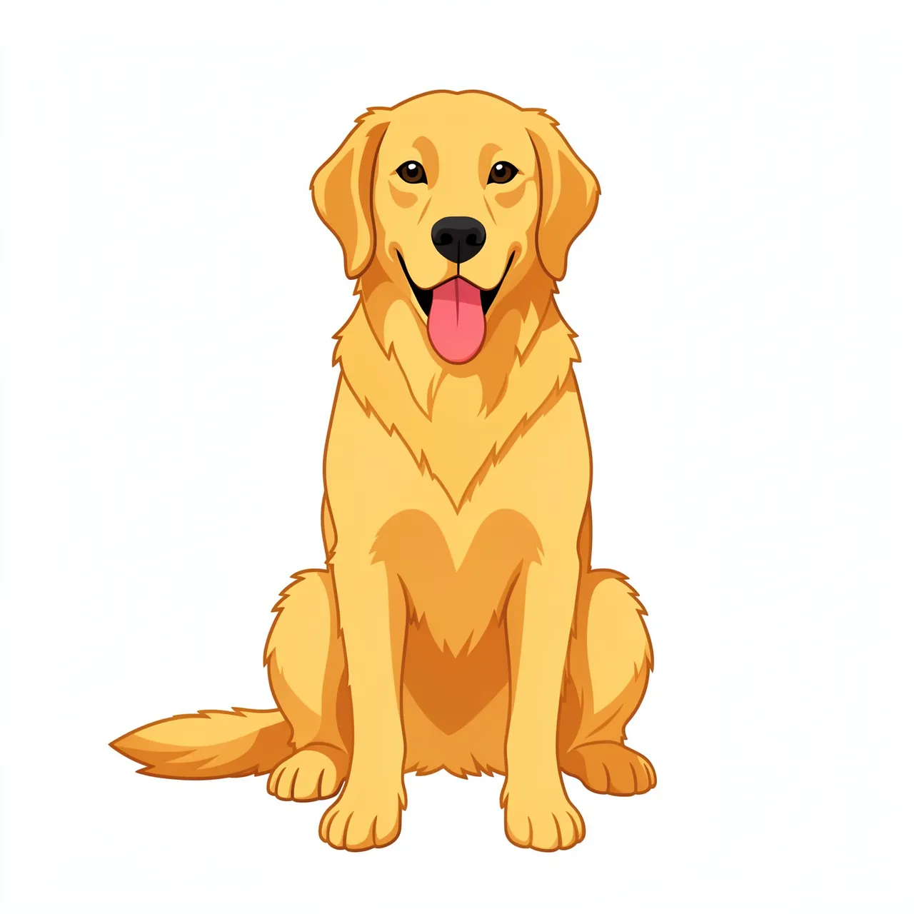 Flat cartoon illustration of a sitting golden retriever with its tongue out against a plain white background