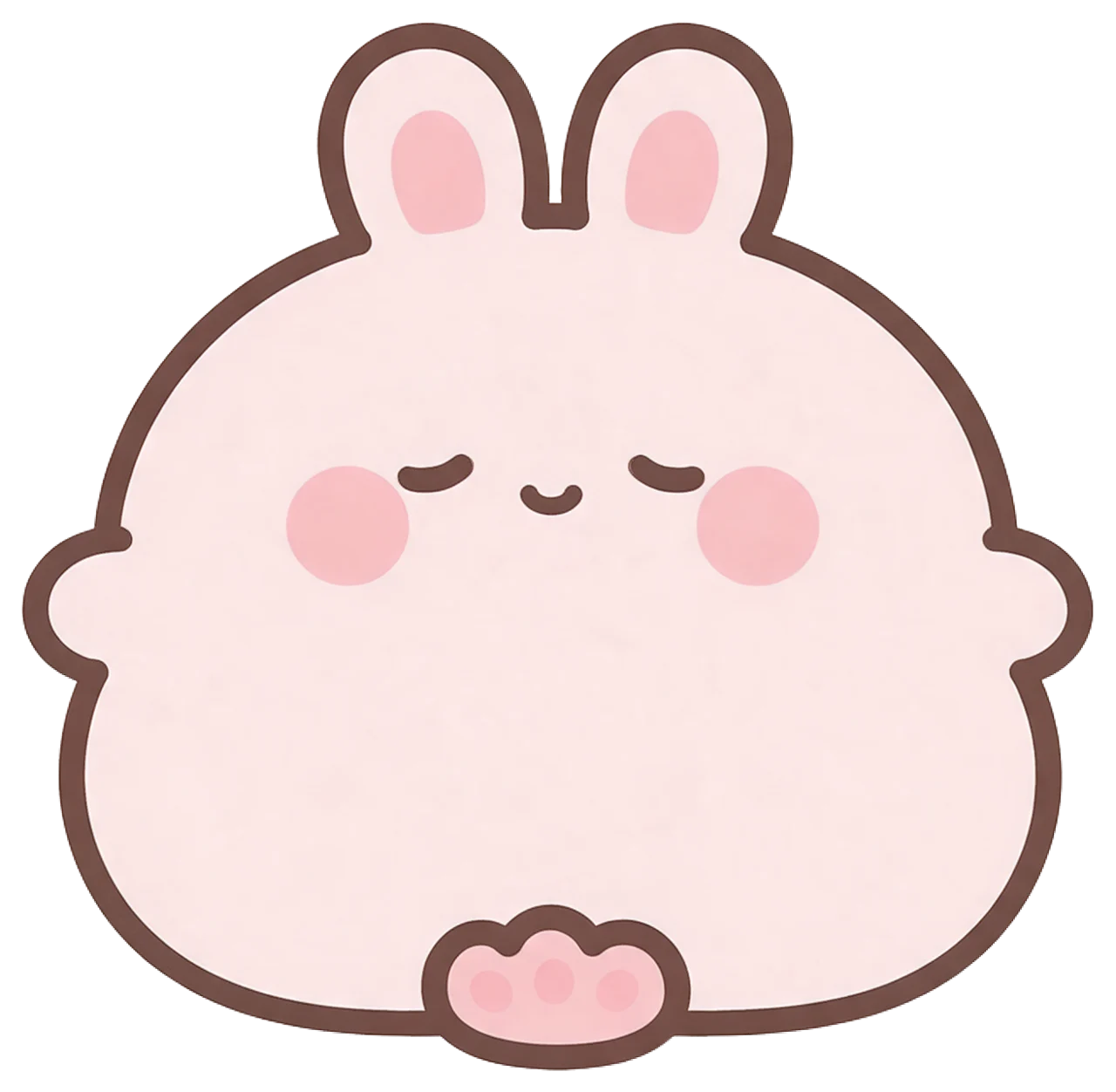 Cute sleepy round pale pink bunny illustration with closed eyes and a soft smile