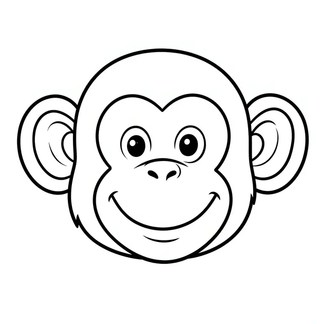 Black and white bold line art of a smiling monkey face with large round ears on a plain white background