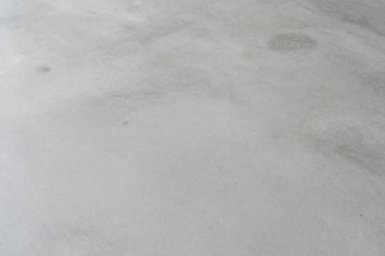 Matte light gray polished concrete floor with subtle natural tonal variations and small surface imperfections