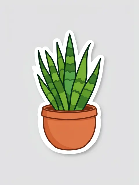 Die cut sticker of a striped snake plant in a terracotta pot against a light gray background