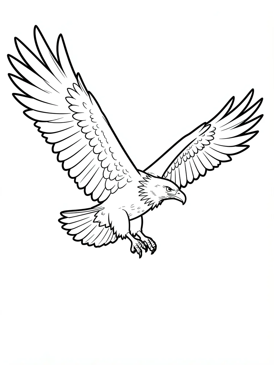 Bold black outline illustration of a soaring eagle with spread wings on a plain white background