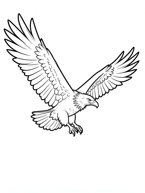 Bold black outline illustration of a soaring eagle with spread wings on a plain white background