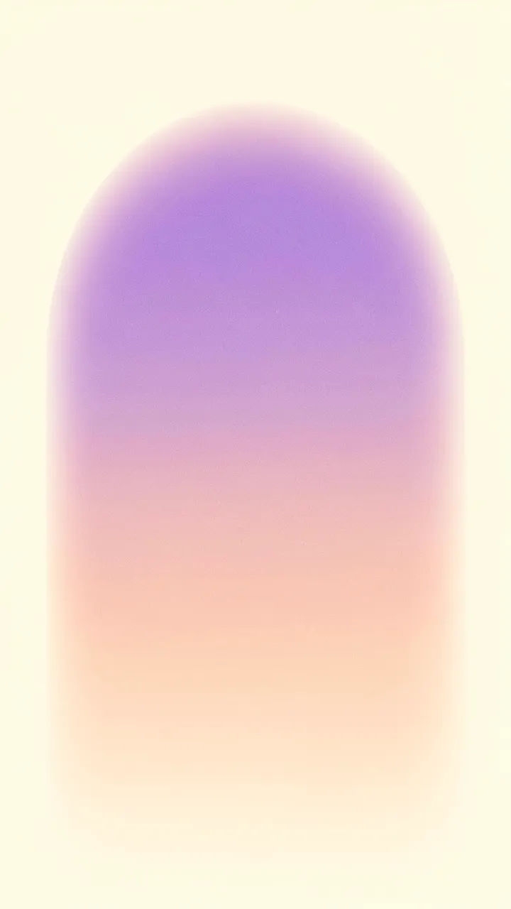 A grainy blurred vertical gradient of lilac to peach forming a soft arch shape on a pale cream background