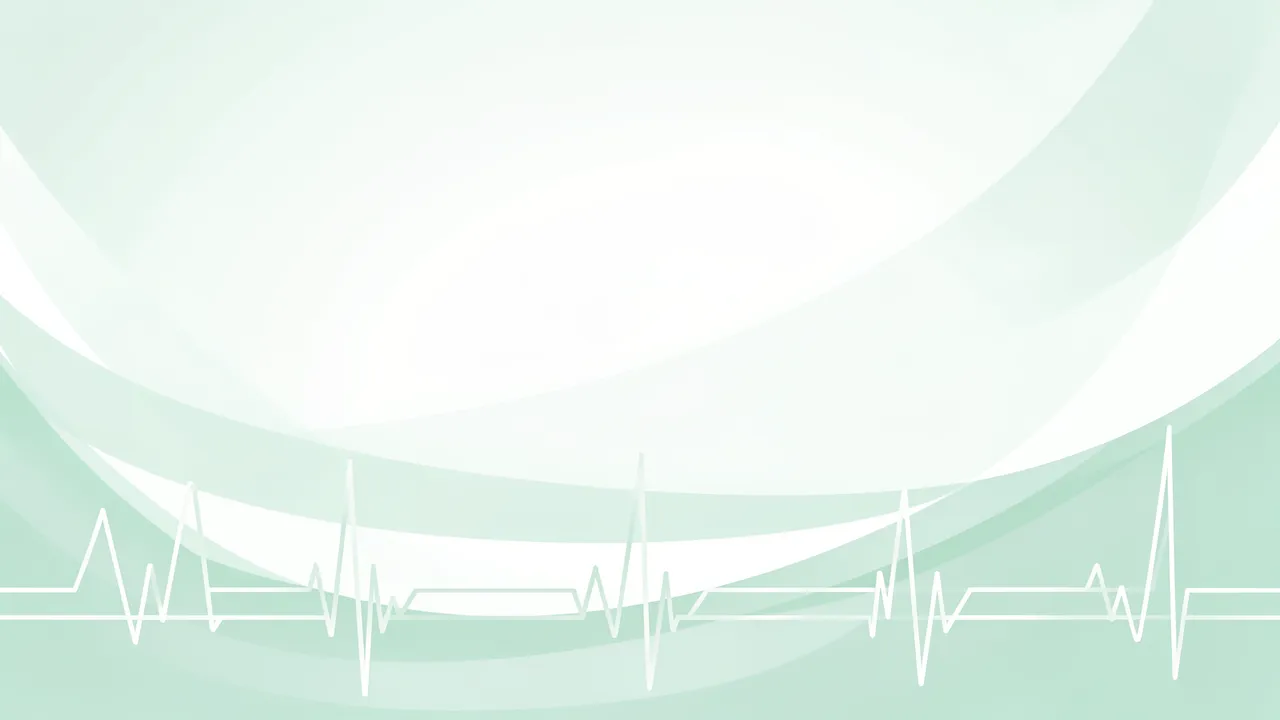 Smooth layered mint and white abstract curves with a faint white ECG pulse line along the bottom edge and empty upper copy
