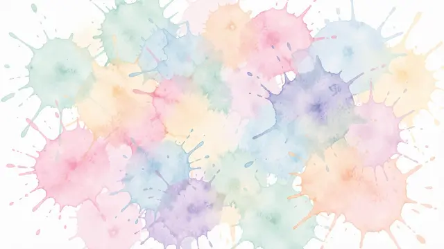 Overlapping soft pastel watercolor paint splatters rest on a plain white background