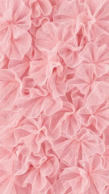 Full frame of delicate ruffled light pink tulle scattered with tiny sparkling glitter details