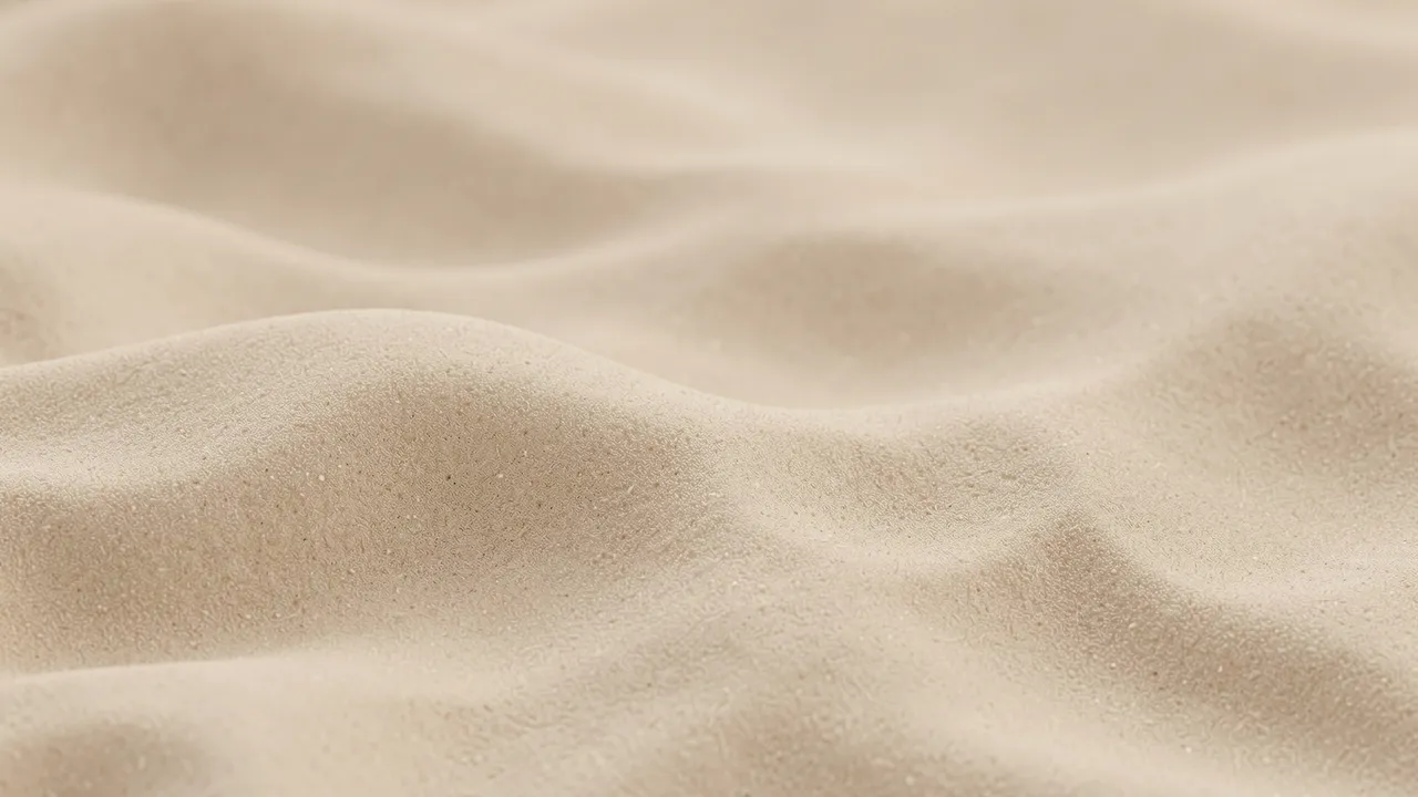 Close-up view of smooth, undulating soft sand ripples in warm neutral beige tones
