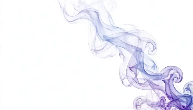 Delicate curling violet and blue wispy smoke drifts across a pale empty background with copy space