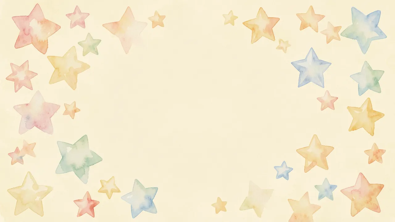 Delicate multicolored watercolor stars frame a blank pale yellow central background