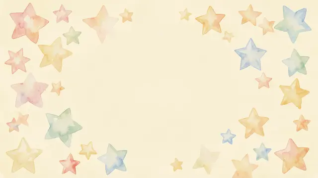 Delicate multicolored watercolor stars frame a blank pale yellow central background