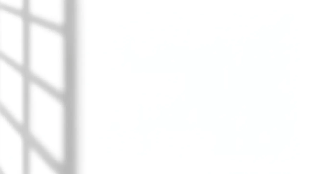 A soft blurred gray window frame shadow falls on a plain white surface with empty space on the right.