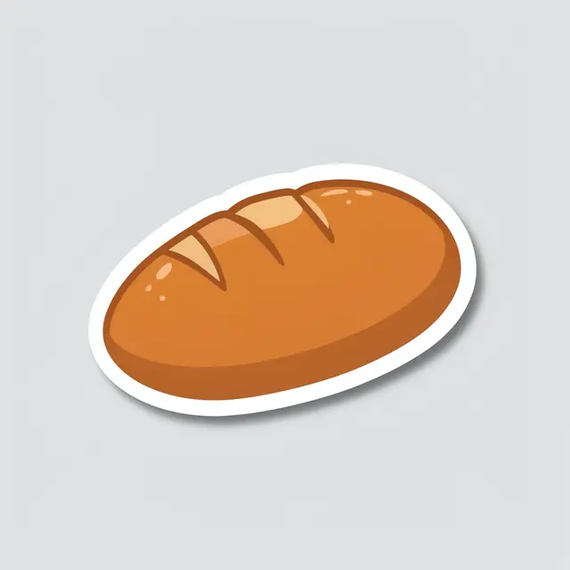 Cute die-cut sticker illustration of a scored sourdough loaf on a light gray background
