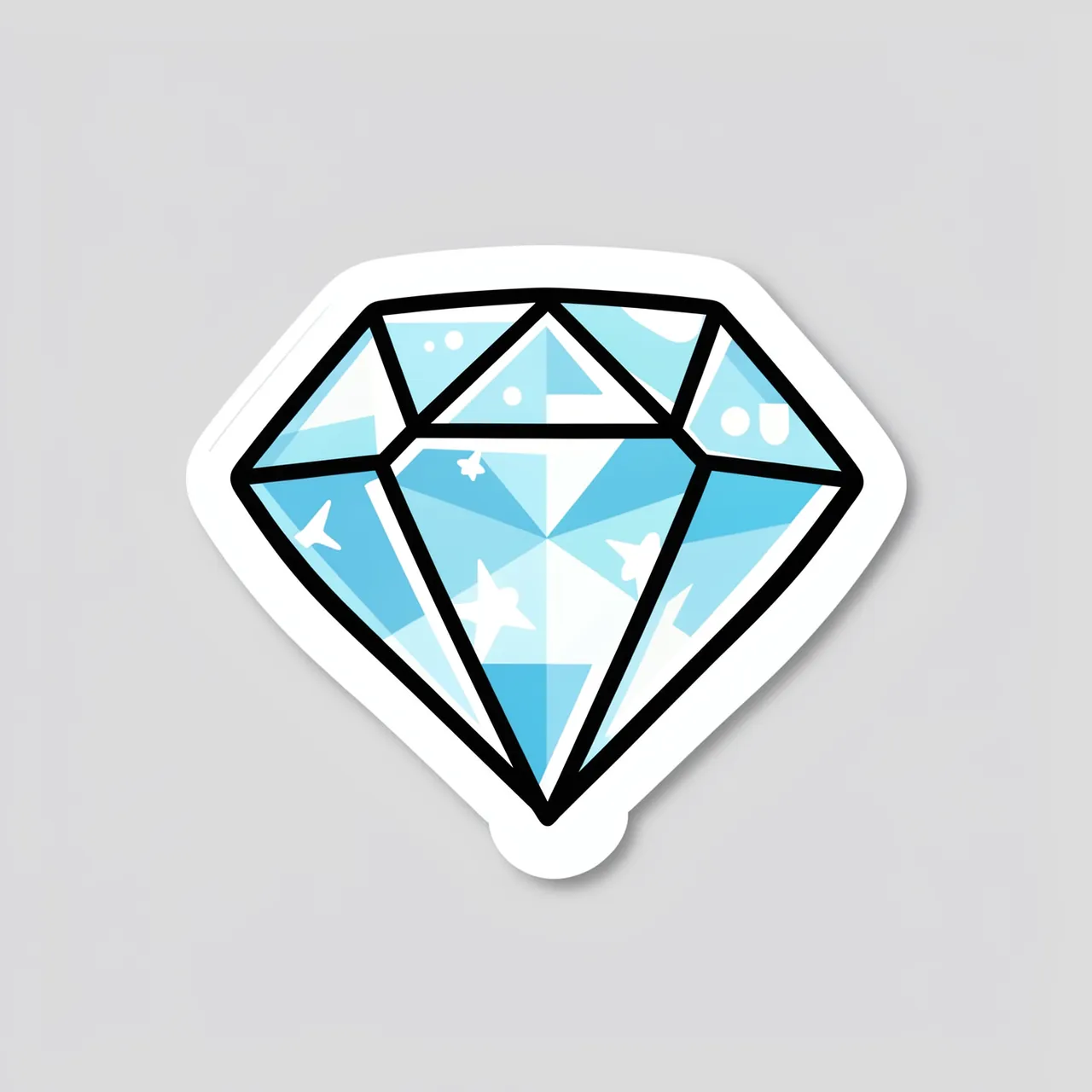 A cute flat die-cut diamond sticker with a thick white border sits on a plain light gray background