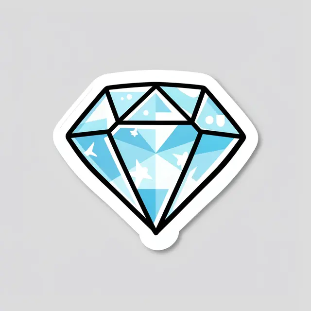 A cute flat die-cut diamond sticker with a thick white border sits on a plain light gray background