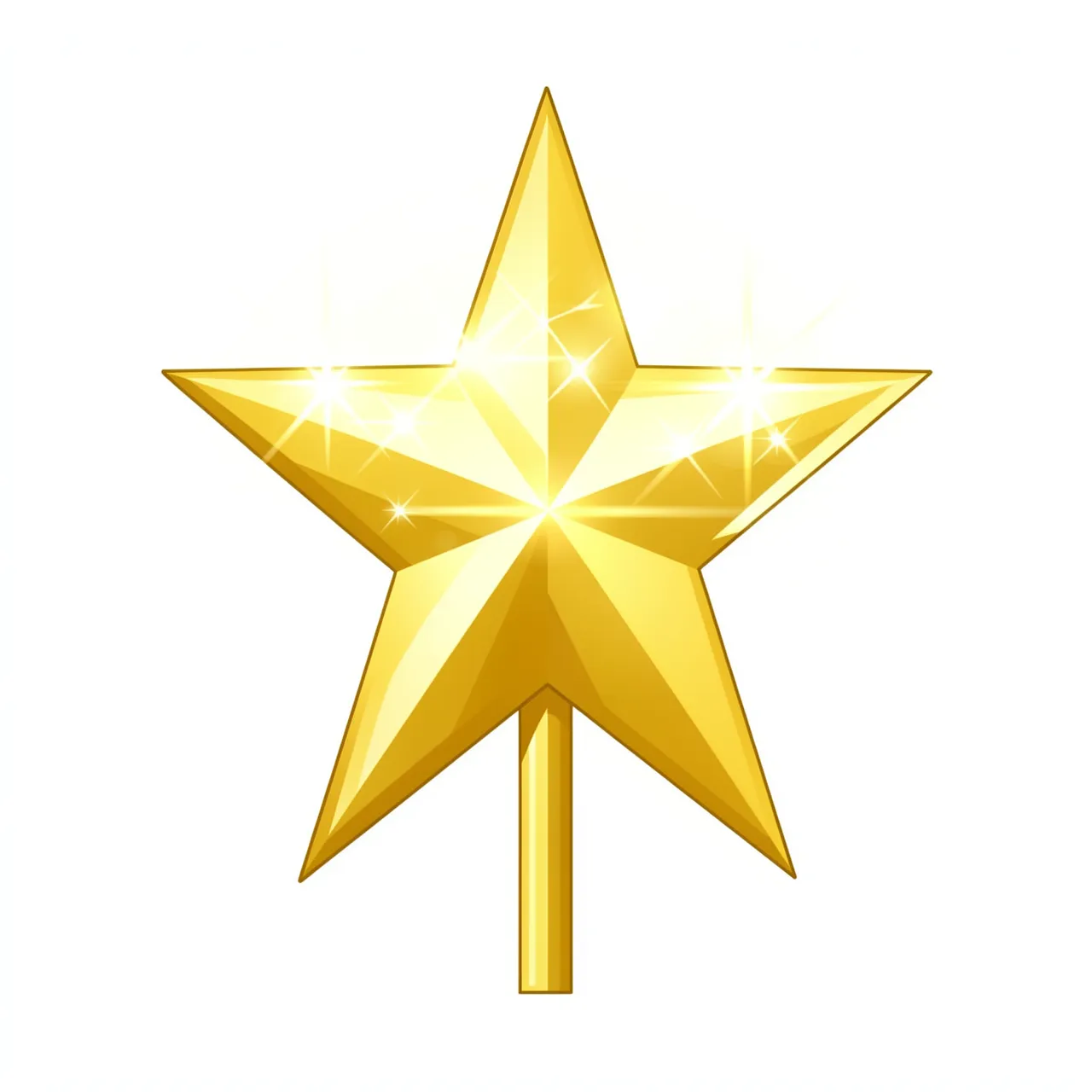 Shiny faceted gold star Christmas tree topper with sparkling glows, isolated on a plain white background
