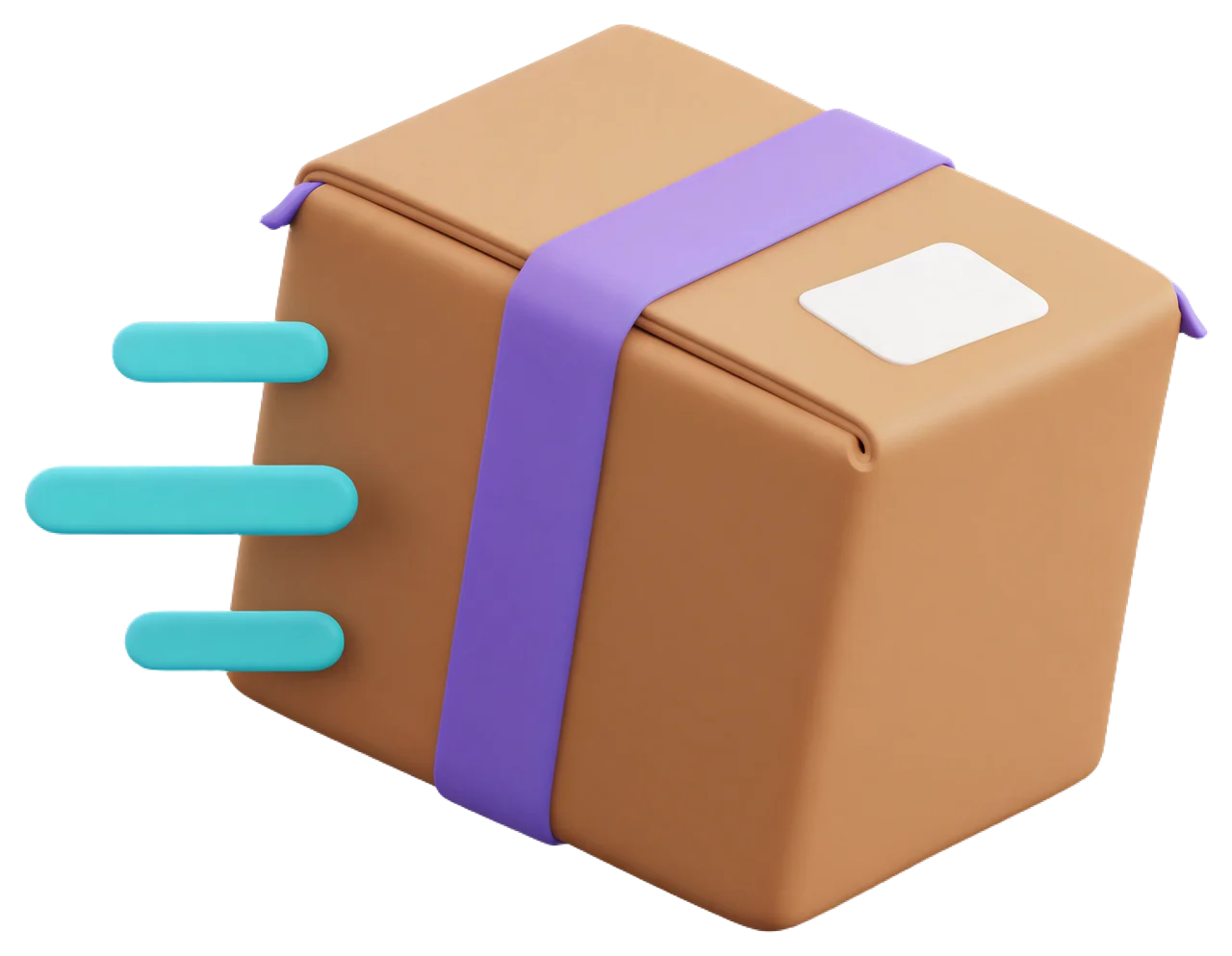 Clay style 3D parcel box with speed streaks indicating fast delivery