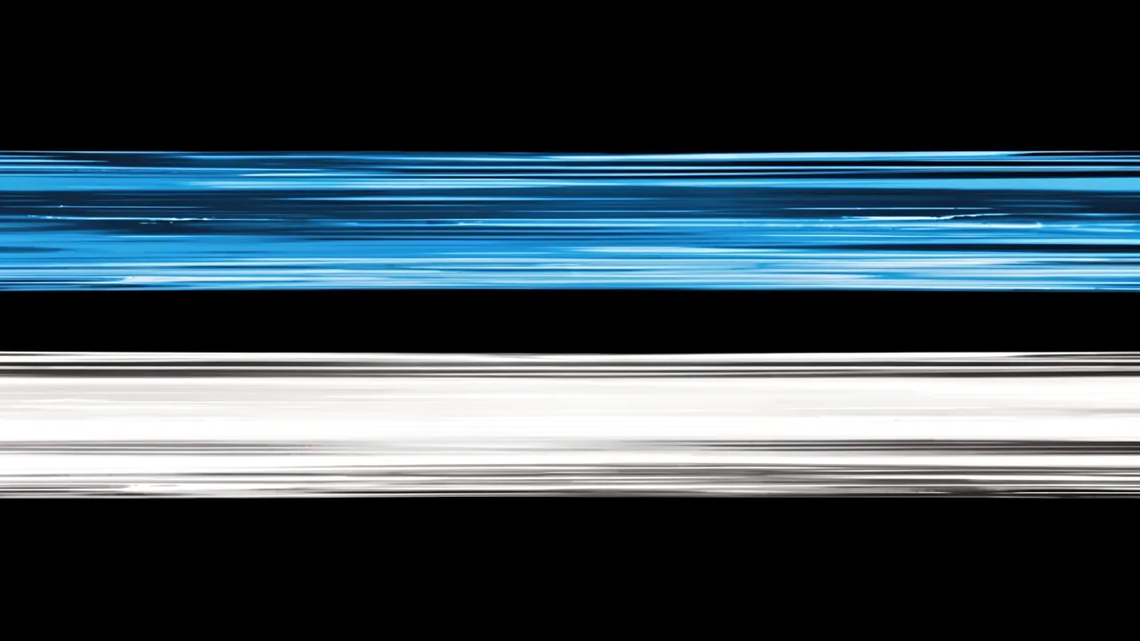 Two horizontal stacked motion-blurred streaks of icy blue and white span a solid black background