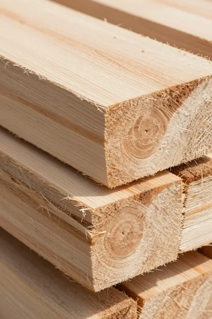 Close-up full frame view of stacked rough-sawn wooden lumber with fuzzy cut edges