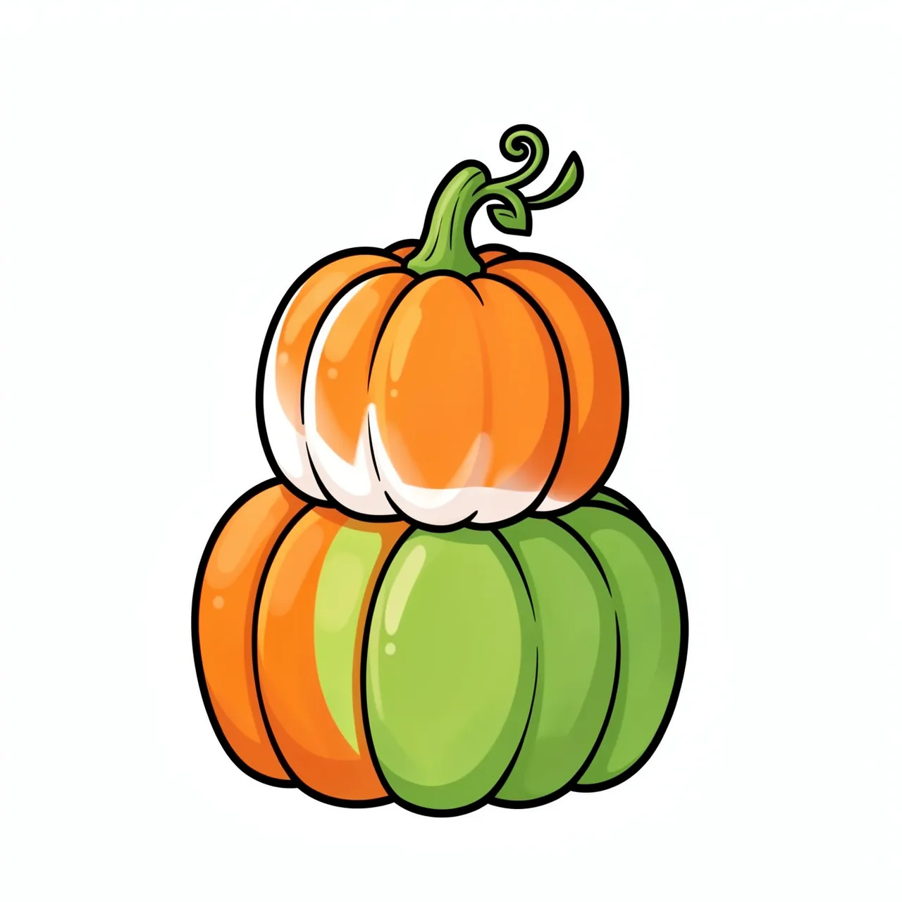 Cartoon stacked pumpkins with bold outlines sit on a plain white background