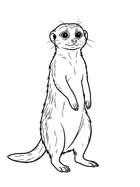 Bold black and white line art of a meerkat standing upright on its hind legs against a plain white background