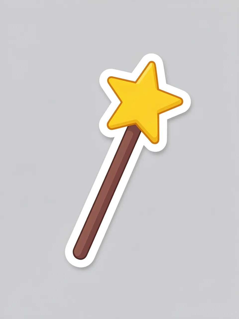 Die cut sticker of a star tipped magic wand with a thick white border on a plain light gray background
