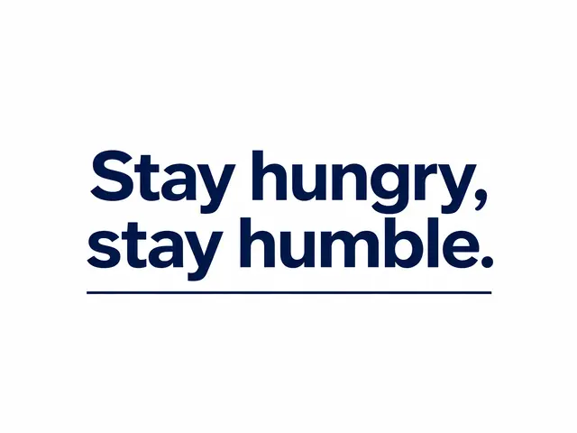 Bold navy sans-serif text reading "Stay hungry, stay humble." with a thin navy rule on a plain white background.
