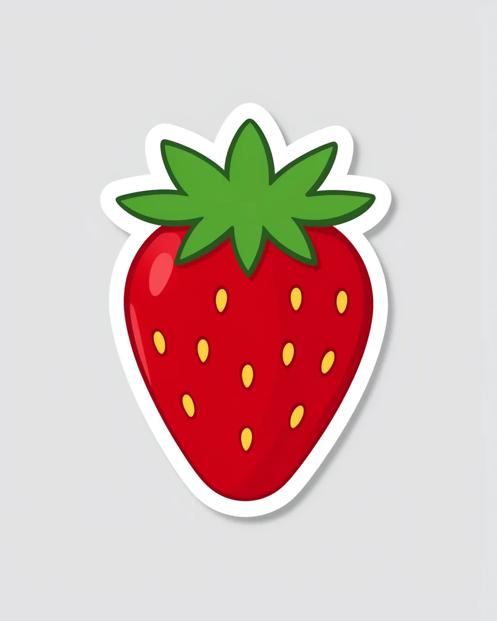 Cute flat die-cut sticker of a ripe strawberry with a white border on a light gray background