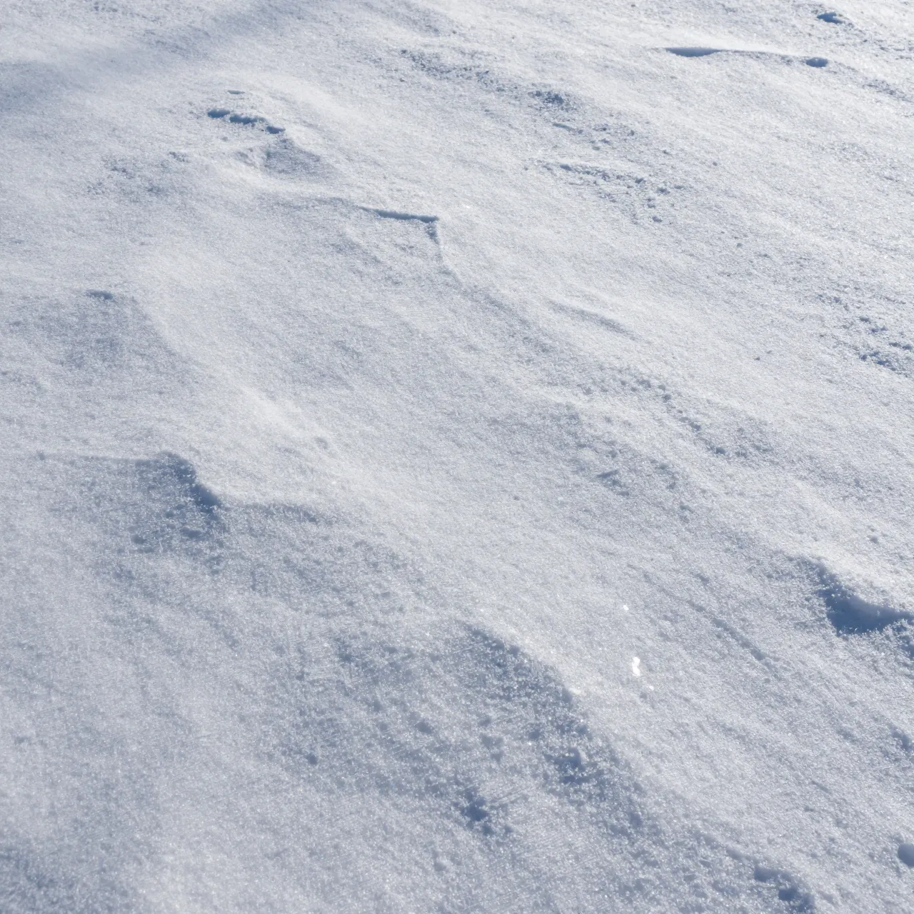 Full frame close-up of sun-crusted glistening snow with subtle uneven ridges and tiny bright glints