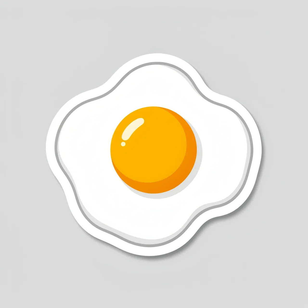 Flat illustrated die-cut sunny-side-up fried egg sticker on a light gray background