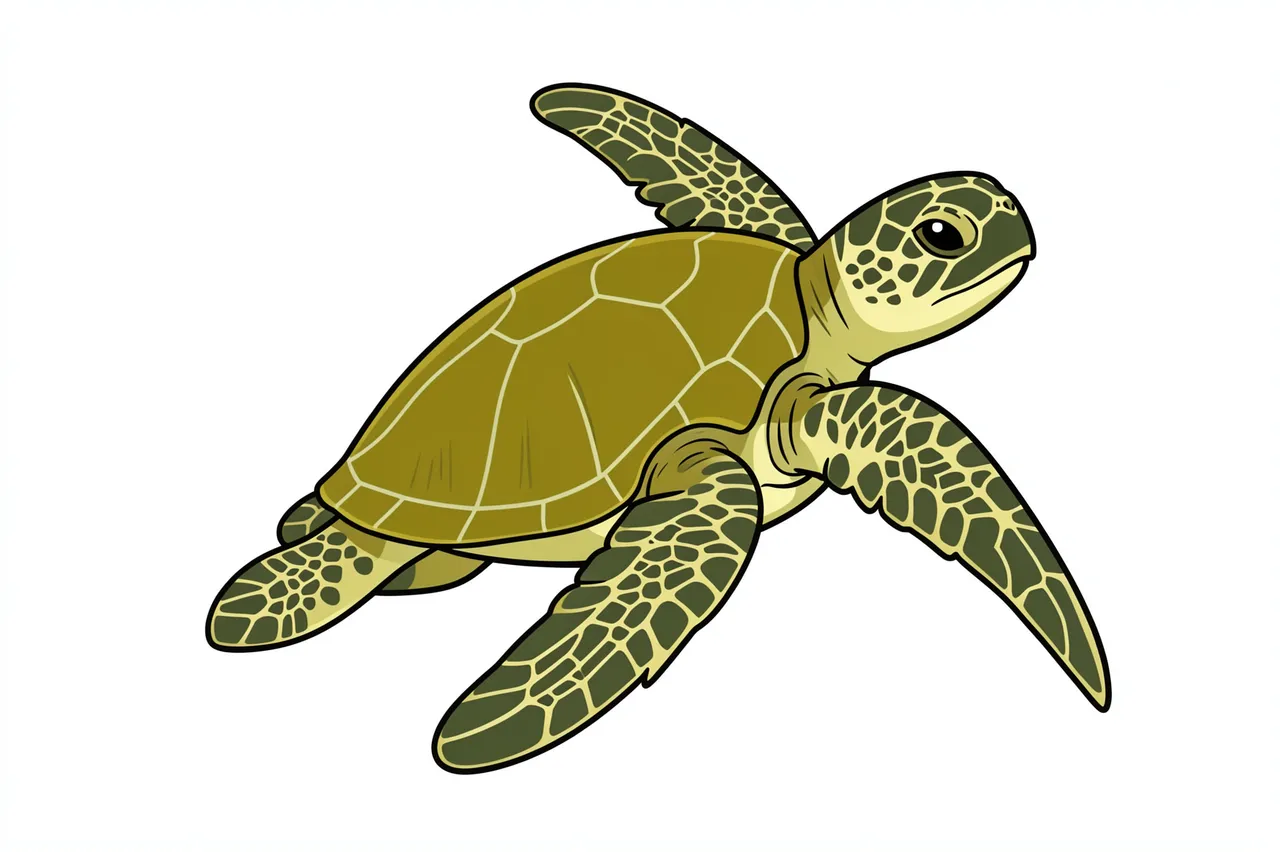 Flat cartoon illustration of a sea turtle with spread flippers isolated on a plain white background
