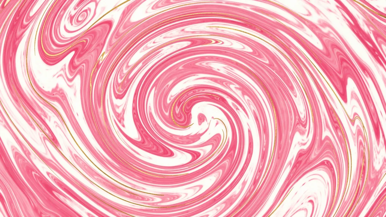 A full frame swirling abstract marbling pattern of pink, white, and thin gold lines