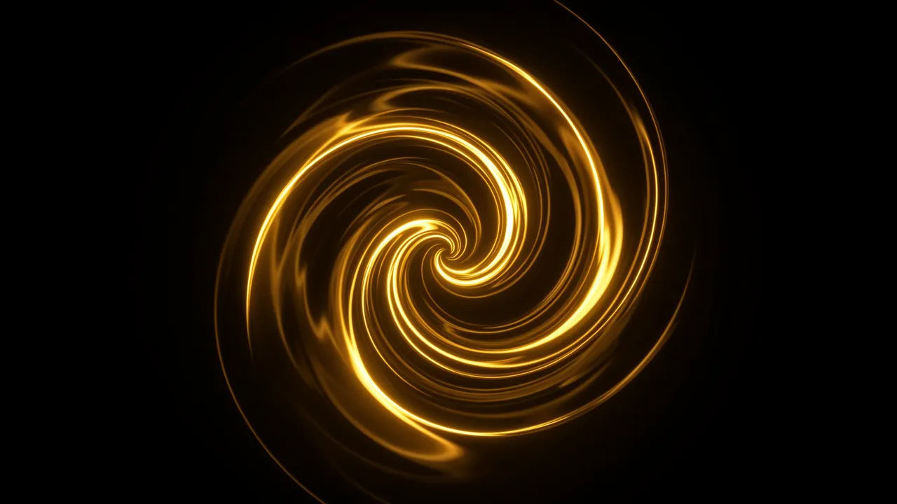 Glowing concentric golden light swirls in a spiral pattern against a solid black background