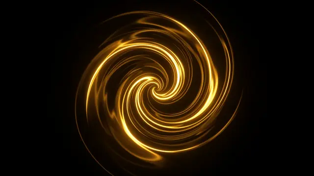 Glowing concentric golden light swirls in a spiral pattern against a solid black background