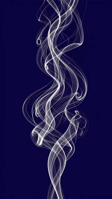 Delicate wispy white swirling lines twist vertically against a solid deep indigo background