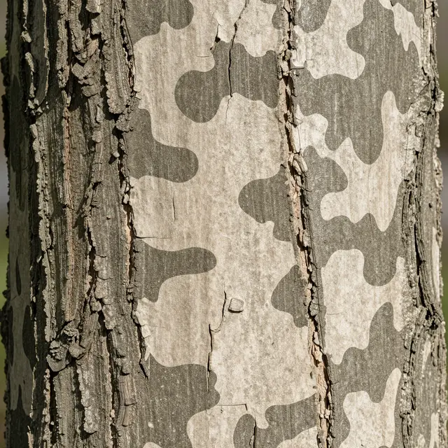 Full frame close up of textured sycamore bark with natural camouflage patterned patches