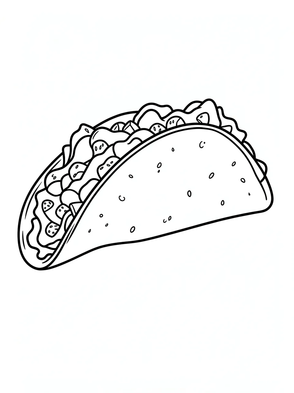Bold clean black line art drawing of a crunchy stuffed taco on a plain white background