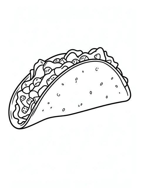 Bold clean black line art drawing of a crunchy stuffed taco on a plain white background